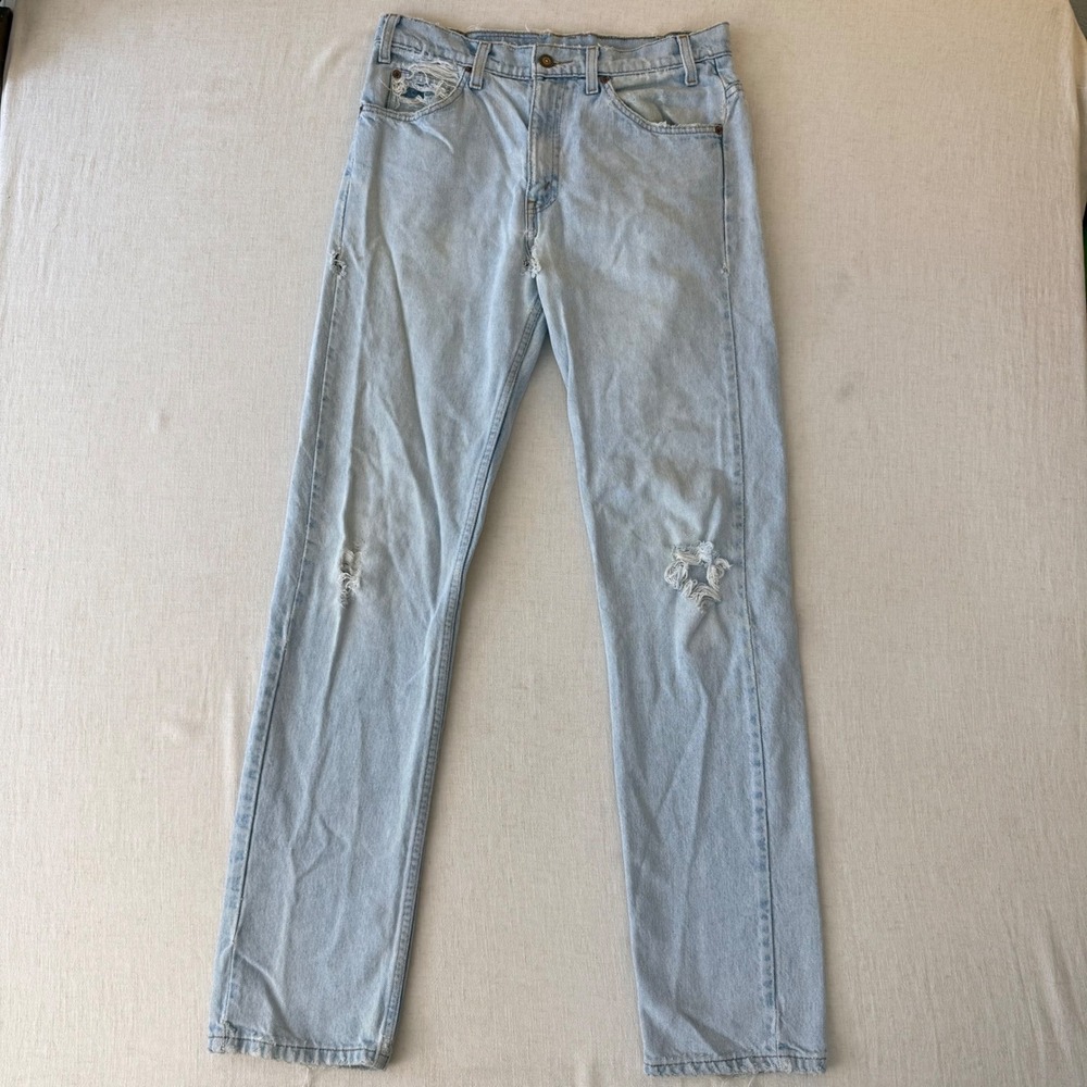 Levi's Vintage 505 Orange Tab Distressed Straight Leg Jeans Mens 32x34 Blue